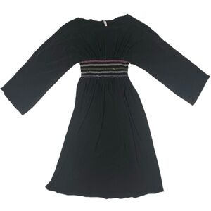 Long sleeve dress OS all black multi colored stitch small waist midi dress